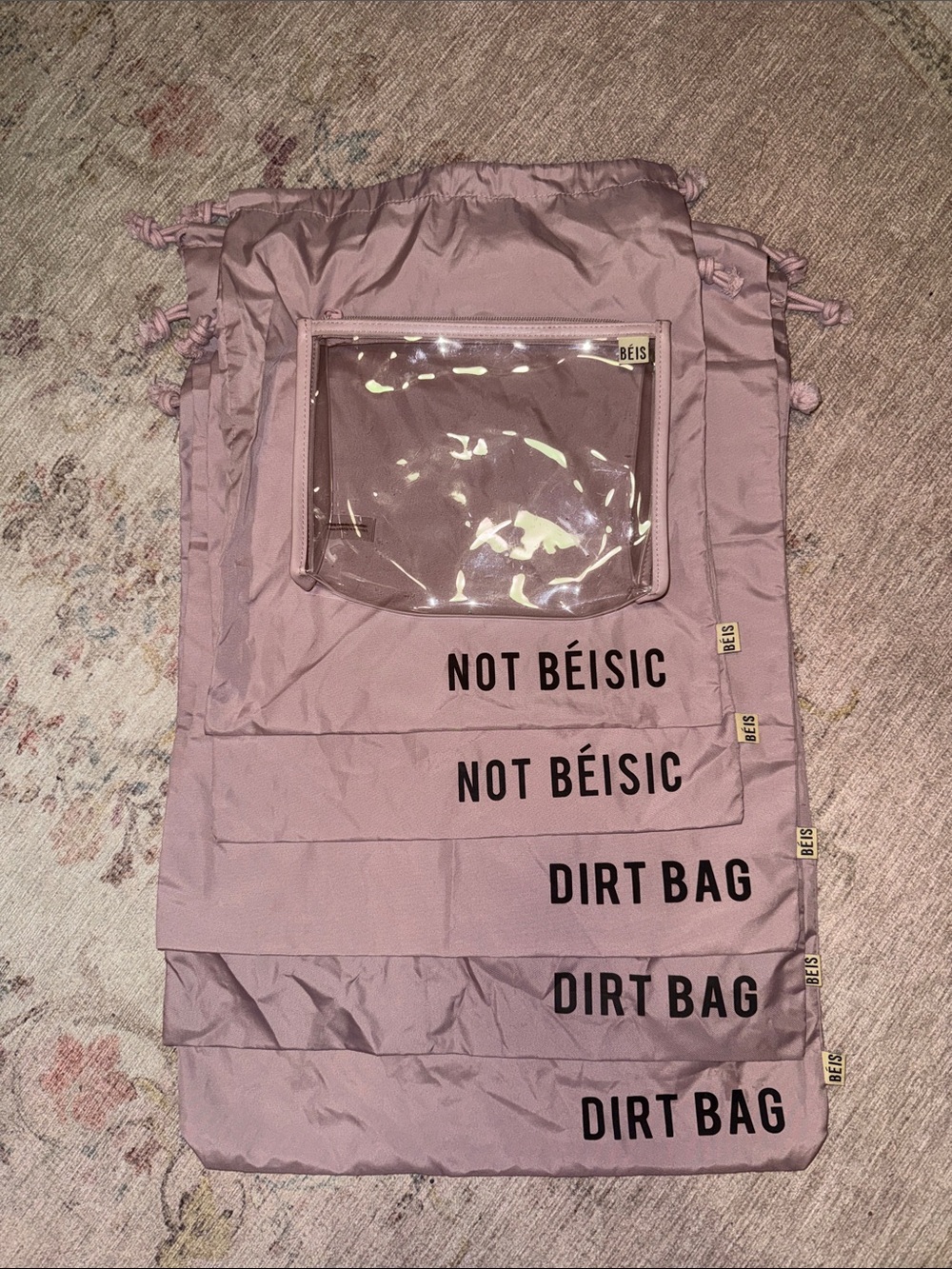 BEIS Luggage Atlas Pink Travel Drawstring cosmetic dirt bags set lot BEISIC